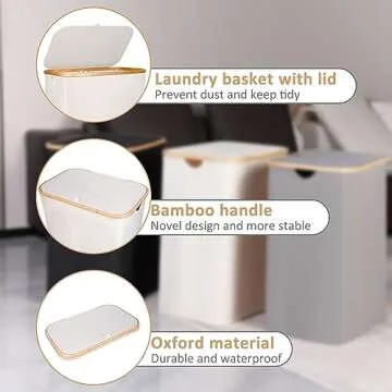 iEGrow 150L Laundry Basket with Lid, Large Laundry Hamper with Bamboo Handle, Collapsible Dirty Clothes Hamper Organizer with Removable Inner Bag for Clothes Toys Towels -Beige