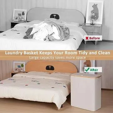 iEGrow 150L Laundry Basket with Lid, Large Laundry Hamper with Bamboo Handle, Collapsible Dirty Clothes Hamper Organizer with Removable Inner Bag for Clothes Toys Towels -Beige