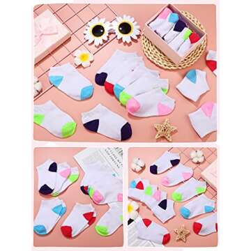 Foaincore 100 Pairs Kids Socks Bulk, Baby and Toddler Ankle and Low Cut Socks Half Cushion No Show Socks for Boys and Girls (White/Multicolor)