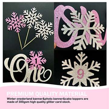 Winter Onederland Birthday Decorations, Winter Onederland 1st Birthday Girl Decorations, Snowflake Photo Banner Highchair Banner Balloon Garland for Winter Wonderland Snowflake Baby First Birthday