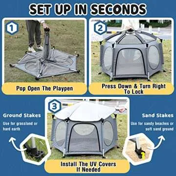 Portable Playpen for Babies and Toddlers - PRObebi Pop Up Playpen for Baby with Three Sun-Shade, Lightweight Outdoor Play Yard - Beach Playpen with Travel Bag - for Home & Indoor Use - Grey