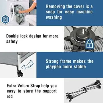 Portable Playpen for Babies and Toddlers - PRObebi Pop Up Playpen for Baby with Three Sun-Shade, Lightweight Outdoor Play Yard - Beach Playpen with Travel Bag - for Home & Indoor Use - Grey