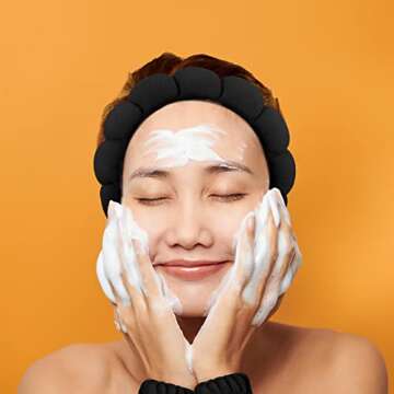 1 Set Makeup Headband Puffy Spa Headband Sponge Terry Towel Cloth Fabric Headbands Spa Wristband for Women Cute Hair Accessories for Skincare Shower Face Washing Makeup Removal Facial Mask (Black)