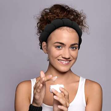 1 Set Makeup Headband Puffy Spa Headband Sponge Terry Towel Cloth Fabric Headbands Spa Wristband for Women Cute Hair Accessories for Skincare Shower Face Washing Makeup Removal Facial Mask (Black)