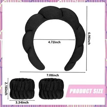 1 Set Makeup Headband Puffy Spa Headband Sponge Terry Towel Cloth Fabric Headbands Spa Wristband for Women Cute Hair Accessories for Skincare Shower Face Washing Makeup Removal Facial Mask (Black)