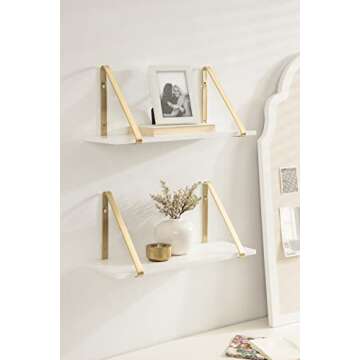 Kate and Laurel Soloman Modern Wooden Shelves - 18 inches, Set of 2, White and Gold, Contemporary Gl...