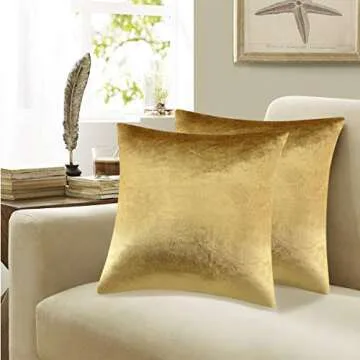 GIGIZAZA Gold Velvet Decorative 20x20 Throw Pillow Covers for Sofa Bed 2 Pack Soft Cushion Cover