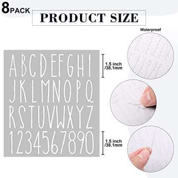 8 Sheets Vinyl Letter Stickers Waterproof Self Adhesive Letter Numbers Alphabet Modern Mailbox Numbers Sticker for DIY Mailbox House Home Business Address(1.5 Inch,White)