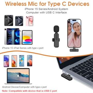 MAYBESTA Wireless Mini Microphone for iPhone 15 - Bluetooth Lavalier Android Mic for YouTube Video Recording, Clip-on USB C Phone Microphones for Tiktok Vlog Livestream Podcast
