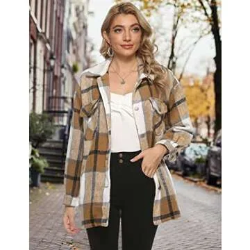Gihuo Women's Cozy Plaid Flannel Shacket for Fall