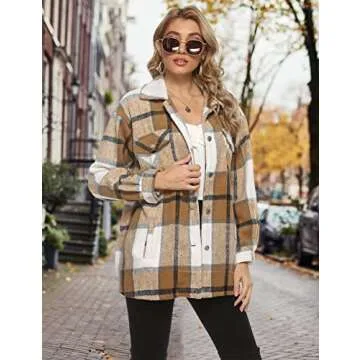 Gihuo Women's Cozy Plaid Flannel Shacket for Fall