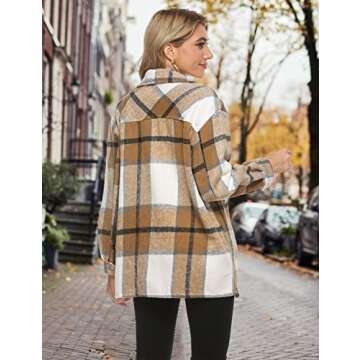 Gihuo Women's Cozy Plaid Flannel Shacket for Fall