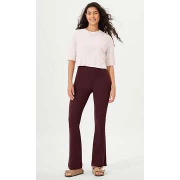 ODODOS Cloud Feeling Flared Yoga Pants with Back Pocket for Women, High Waist Casual Bootleg Lounge Pants, 32" Inseam, Burgundy, Small