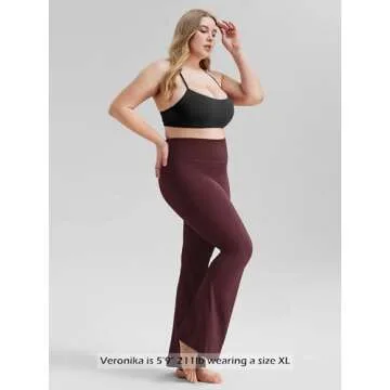 ODODOS Cloud Feeling Flared Yoga Pants with Back Pocket for Women, High Waist Casual Bootleg Lounge Pants, 32" Inseam, Burgundy, Small