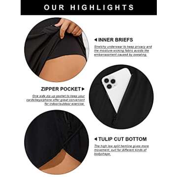 Blooming Jelly Womens High Waisted Running Shorts Athletic Workout Shorts Quick Dry Pants with Zipper Pocket (L,Black)