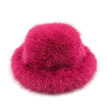 WUODHTW Women Winter Fuzzy Bucket Hat – Plush Faux Fur Winter Accessory