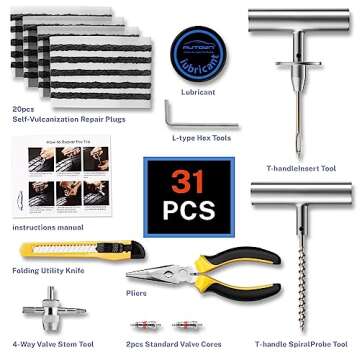 AUTOWN Flat Tire Repair Kit with Plugs 31 Pcs for Car, Motorcycle, ATV, Jeep, Truck, Tractor Flat Ti...