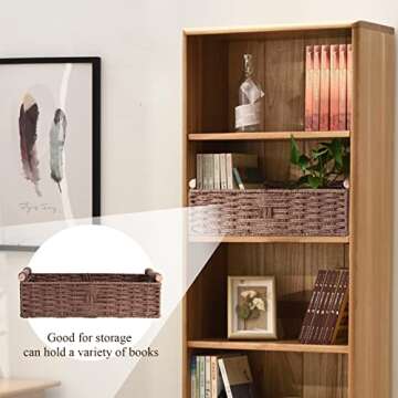 Round Paper Rope Storage Basket Wicker for Organizing with Handle, Decorative Bins Countertop Toilet Paper for Tank Top Small Set, Brown