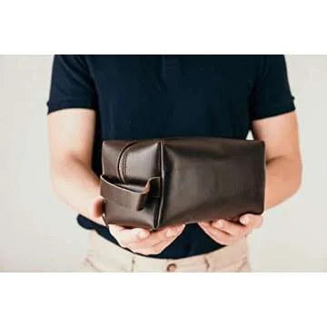 VELLAIRE Genuine Leather Toiletry Bag, leather dopp kit for mens travel toiletry bag mens toiletry bag shaving bag cosmetic bag for women mens dopp kit leather toiletry bag for men (Dark Brown)