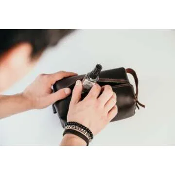 VELLAIRE Genuine Leather Toiletry Bag, leather dopp kit for mens travel toiletry bag mens toiletry bag shaving bag cosmetic bag for women mens dopp kit leather toiletry bag for men (Dark Brown)