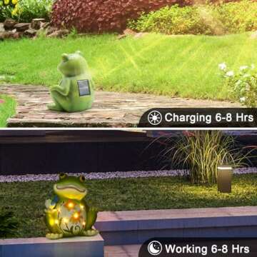 REYISO Frog Decor with Solar Light, Resin Garden Statue for Passage Yard Lawn Patio Spring Home Decor, Outdoor Decor Housewarming Surprise Frog for Mom Grandma