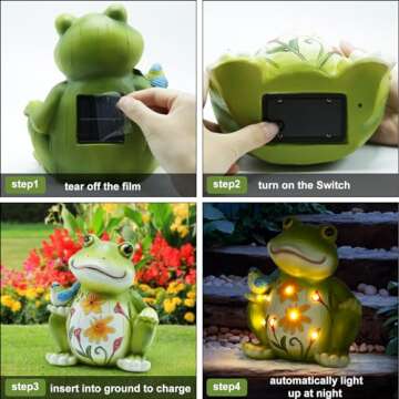 REYISO Frog Decor with Solar Light, Resin Garden Statue for Passage Yard Lawn Patio Spring Home Decor, Outdoor Decor Housewarming Surprise Frog for Mom Grandma