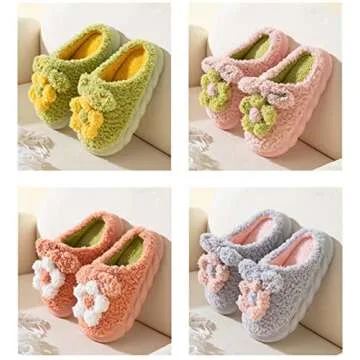 WYIKE Women's Warm Plush Flower Slippers - Thick Non-slip Indoor Home Slippers for Women and Men