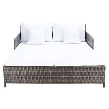 Safavieh Outdoor Collection Cadeo Grey Brown/White Cushion Daybed PAT7500C