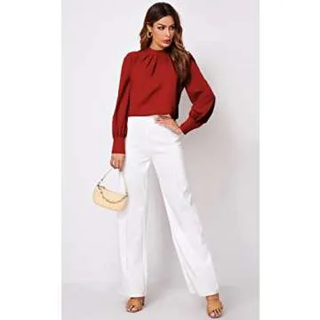 SoTeer Chiffon Blouse Women Loose Casual Long Sleeve Tops Layered Dress Shirts for Women Ponceau Large