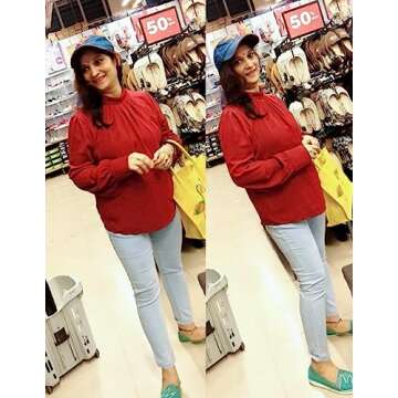 SoTeer Chiffon Blouse Women Loose Casual Long Sleeve Tops Layered Dress Shirts for Women Ponceau Large