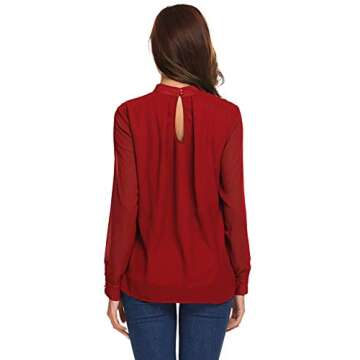 SoTeer Chiffon Blouse Women Loose Casual Long Sleeve Tops Layered Dress Shirts for Women Ponceau Large