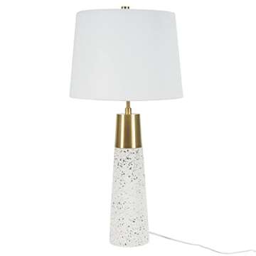 Nourison 29" White & Gold Terrazzo Speckled Buffet Lamp, Modern, Contemporary, Glam Table Lamp for B...