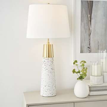 Nourison 29" White & Gold Terrazzo Speckled Buffet Lamp, Modern, Contemporary, Glam Table Lamp for Bedroom, Living Room, Dining Entryway