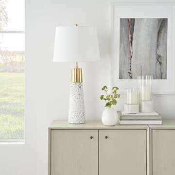 Nourison 29" White & Gold Terrazzo Speckled Buffet Lamp, Modern, Contemporary, Glam Table Lamp for Bedroom, Living Room, Dining Entryway