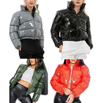 AMEBELLE Women Winter Warm Stand Collar Slim Fit Cropped Puffer Down Jacket Coats (Black, Large)