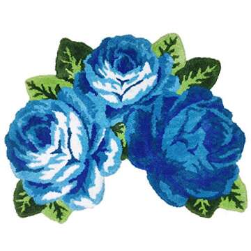 USTIDE Blue Rose Rug U-Shaped Bathroom Rug Non Slip Shaggy Toilet Mat Absorbent Machine Washable Toi...