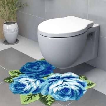 USTIDE Blue Rose Rug U-Shaped Bathroom Rug Non Slip Shaggy Toilet Mat Absorbent Machine Washable Toilet Rug Bath Mat for Bathroom 27.5''x23.6''