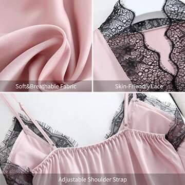 SAPJON Pajamas for Women Silk Pajama Set 4pcs Cami Top Shorts Nightgown Sleepwear Robe Sets Cute Stain Pjs for Women A Pink