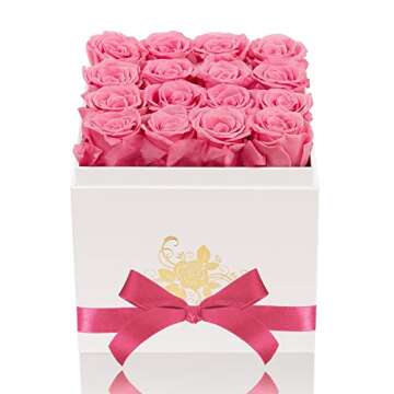 Perfectione Roses Luxury Preserved Roses in a Box, Forever Flowers for Delivery Prime, Mothers Day Valentines Day Gifts for Women Birthday Gifts (Pink)
