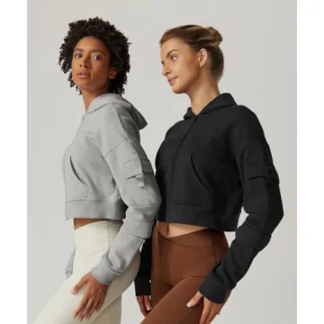 Stylish QINSEN Women's Cropped Zip Up Hoodie Grey