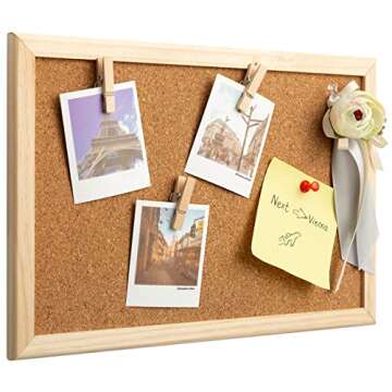 Marble Field 8" x 12" Cork Board with Wood Frame, Framed Bulletin Board with 5 Push pins