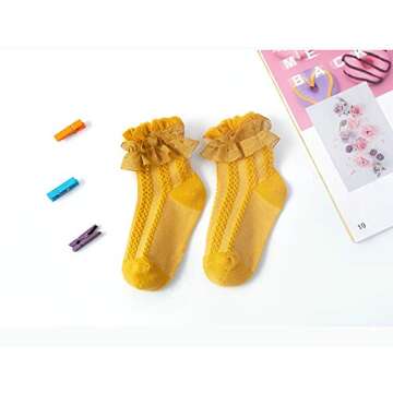 QandSweet Baby Girls' Eyelet Flower Socks Ankle Sock for Newborn Infant Toddlers Kids (6-9 years, Chiffon 5-Pairs)