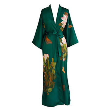 OLDSHANGHAI Charmeuse Kimono Robe - Elegant Floral Design