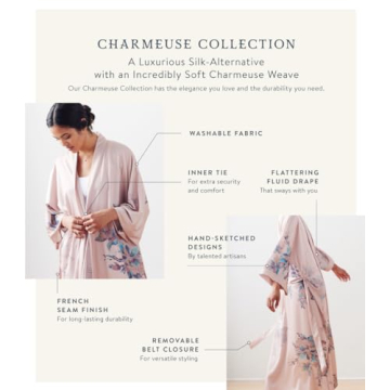 OLDSHANGHAI Charmeuse Kimono Robe - Elegant Floral Design