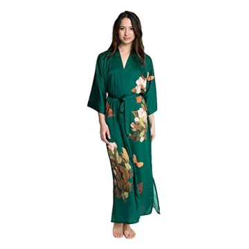 OLDSHANGHAI Charmeuse Kimono Robe - Elegant Floral Design