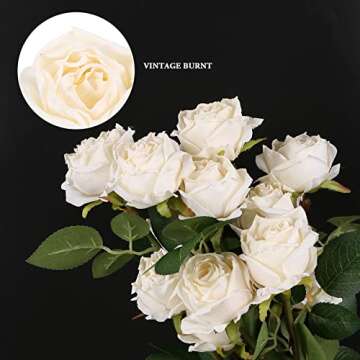 IPOPU White Roses Artificial Flowers 12pcs Vintage Dried White Flowers Artificial Roses Silk Flowers with Single Stem White Fake Rose for Wedding Centerpieces Wall Flowers Decorations (Off White)
