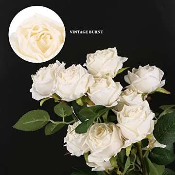 IPOPU White Roses Artificial Flowers 12pcs Vintage Dried White Flowers Artificial Roses Silk Flowers with Single Stem White Fake Rose for Wedding Centerpieces Wall Flowers Decorations (Off White)