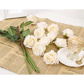 IPOPU White Roses Artificial Flowers 12pcs Vintage Dried White Flowers Artificial Roses Silk Flowers with Single Stem White Fake Rose for Wedding Centerpieces Wall Flowers Decorations (Off White)