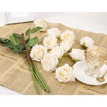 IPOPU White Roses Artificial Flowers 12pcs Vintage Dried White Flowers Artificial Roses Silk Flowers with Single Stem White Fake Rose for Wedding Centerpieces Wall Flowers Decorations (Off White)