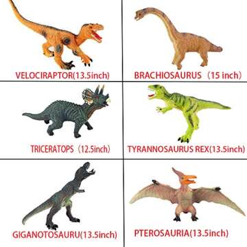 YAOASEN 6pc Jumbo Dinosaur Set, 13-15" Blue Velociraptor & T-Rex, Soft Toys for Kids, Perfect Party ...